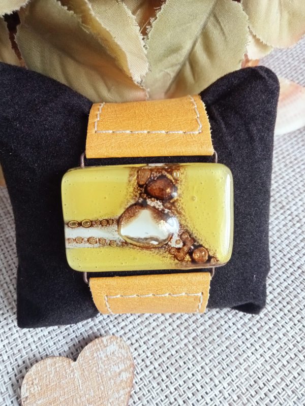 Brazalete de cristal reciclado y piél