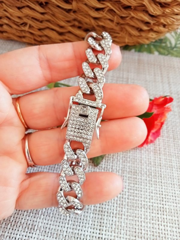 Brazalete estilo cubano plateado - Imagen 2