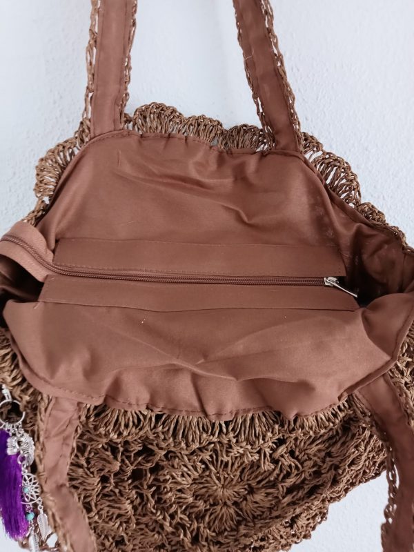 Bolso Rafia en marrón con abalorios. - Imagen 4