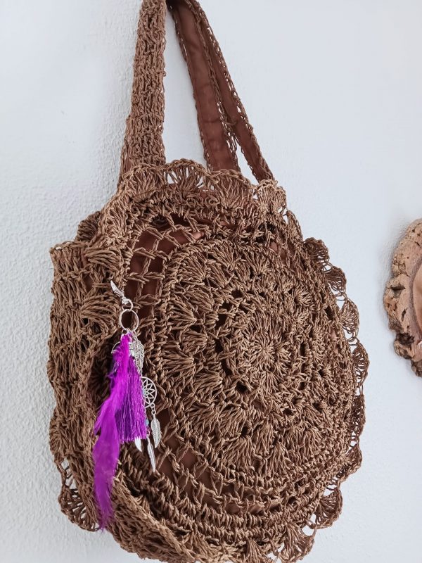 Bolso Rafia en marrón con abalorios. - Imagen 5