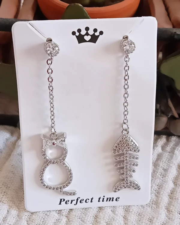 Pendientes largos gatita y pez