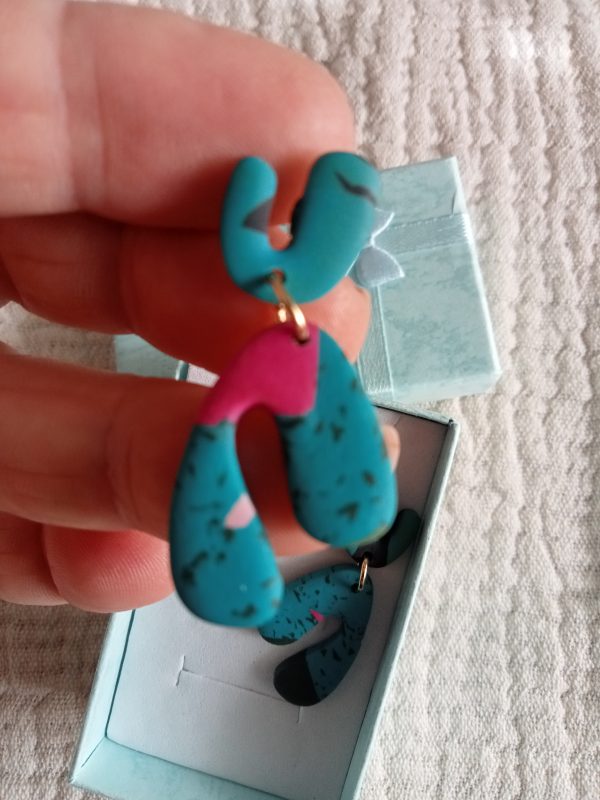 Pendientes originales Turquesa y fucsia - Imagen 2
