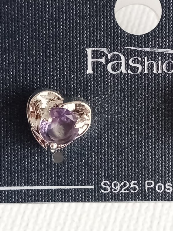 Pendientes de plata corazón Morado - Imagen 4