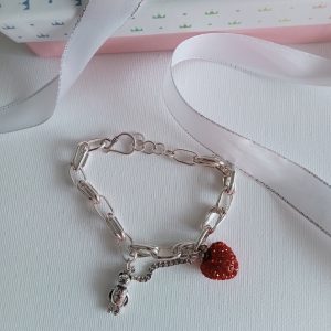 Pulsera de plata corazón y oso