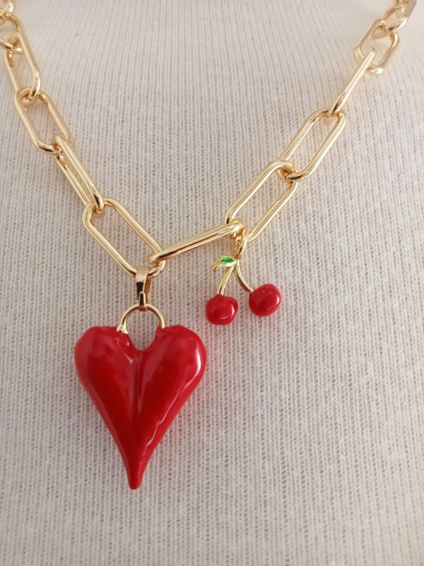 Conjunto collar y pendientes cerezas - Imagen 2