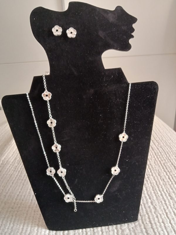 Set de Joyería en Acero   Flor Plata de lujo - Imagen 5