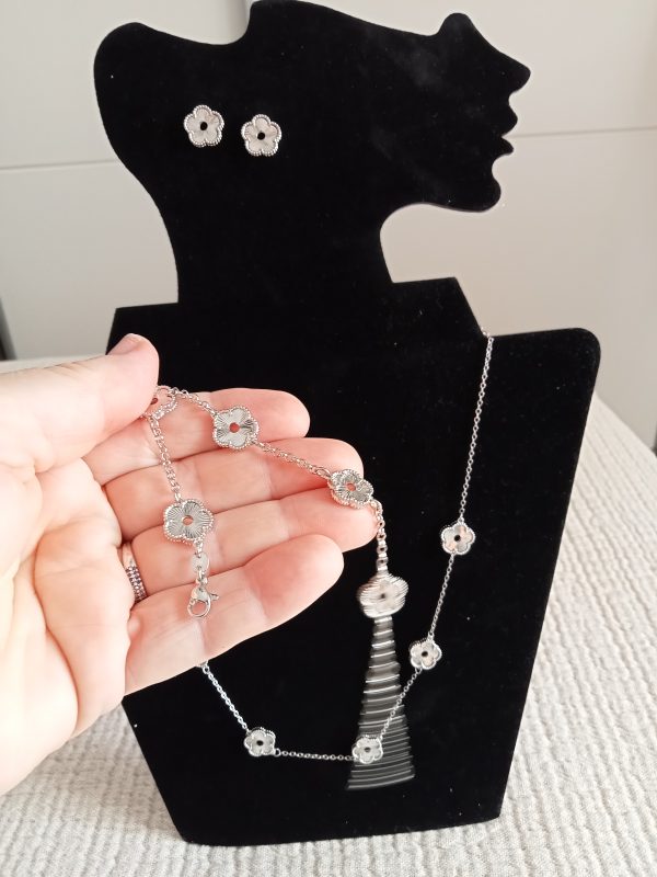 Set de Joyería en Acero   Flor Plata de lujo