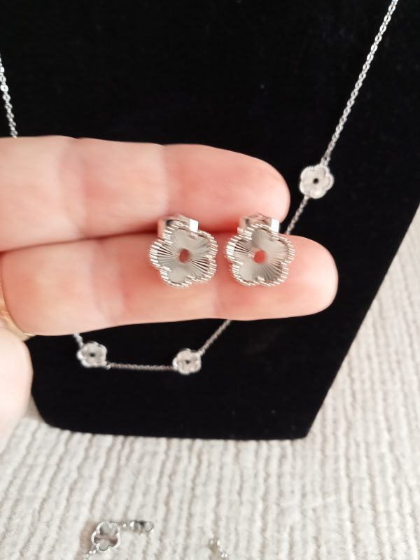 Set de Joyería en Acero   Flor Plata de lujo - Imagen 2