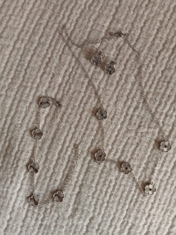 Set de Joyería en Acero   Flor Plata de lujo - Imagen 3