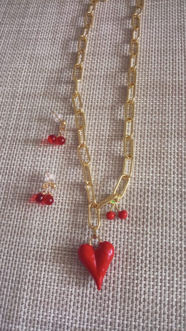 Conjunto collar y pendientes cerezas