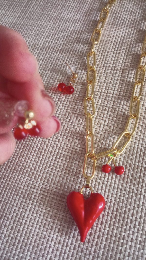 Conjunto collar y pendientes cerezas - Imagen 4