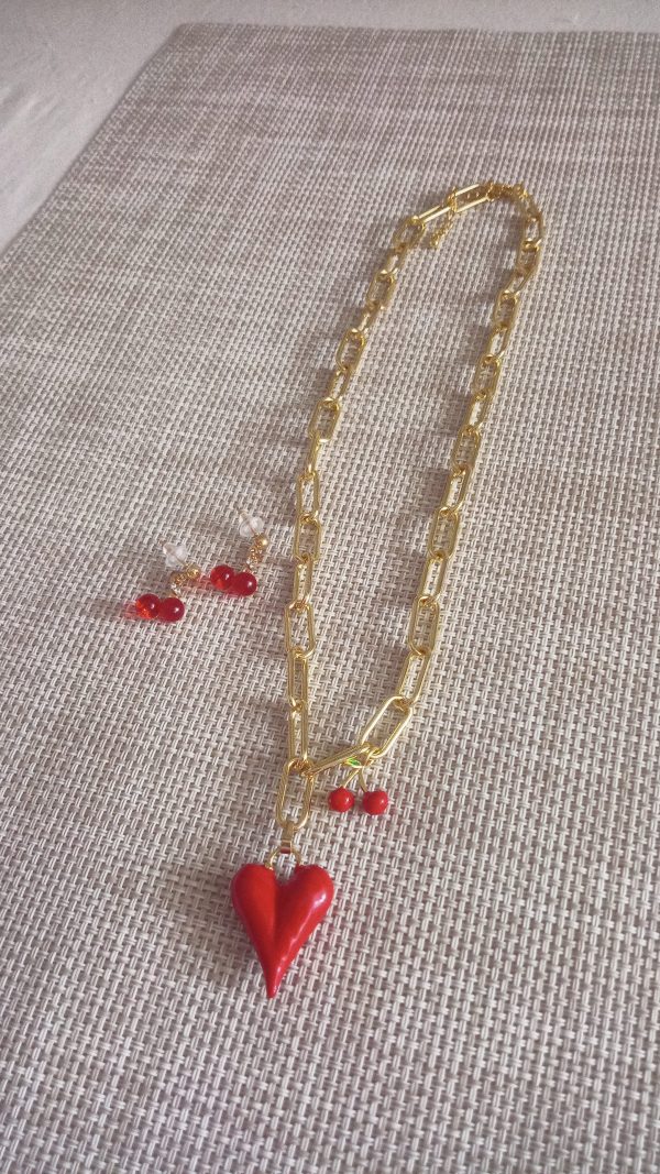 Conjunto collar y pendientes cerezas - Imagen 3