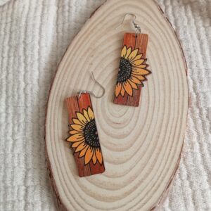 Pendientes madera Girasol ocre