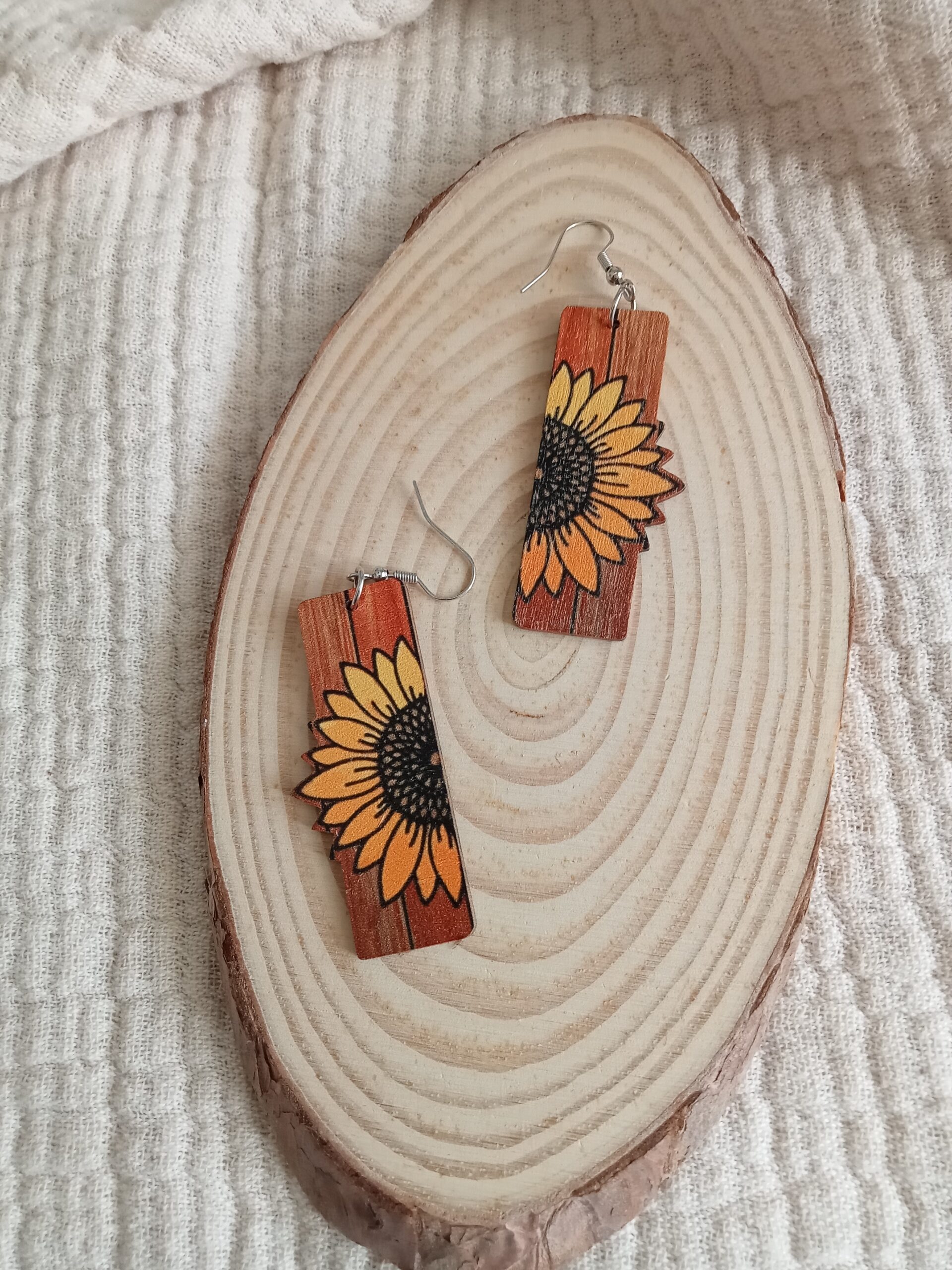 Pendientes madera Girasol ocre