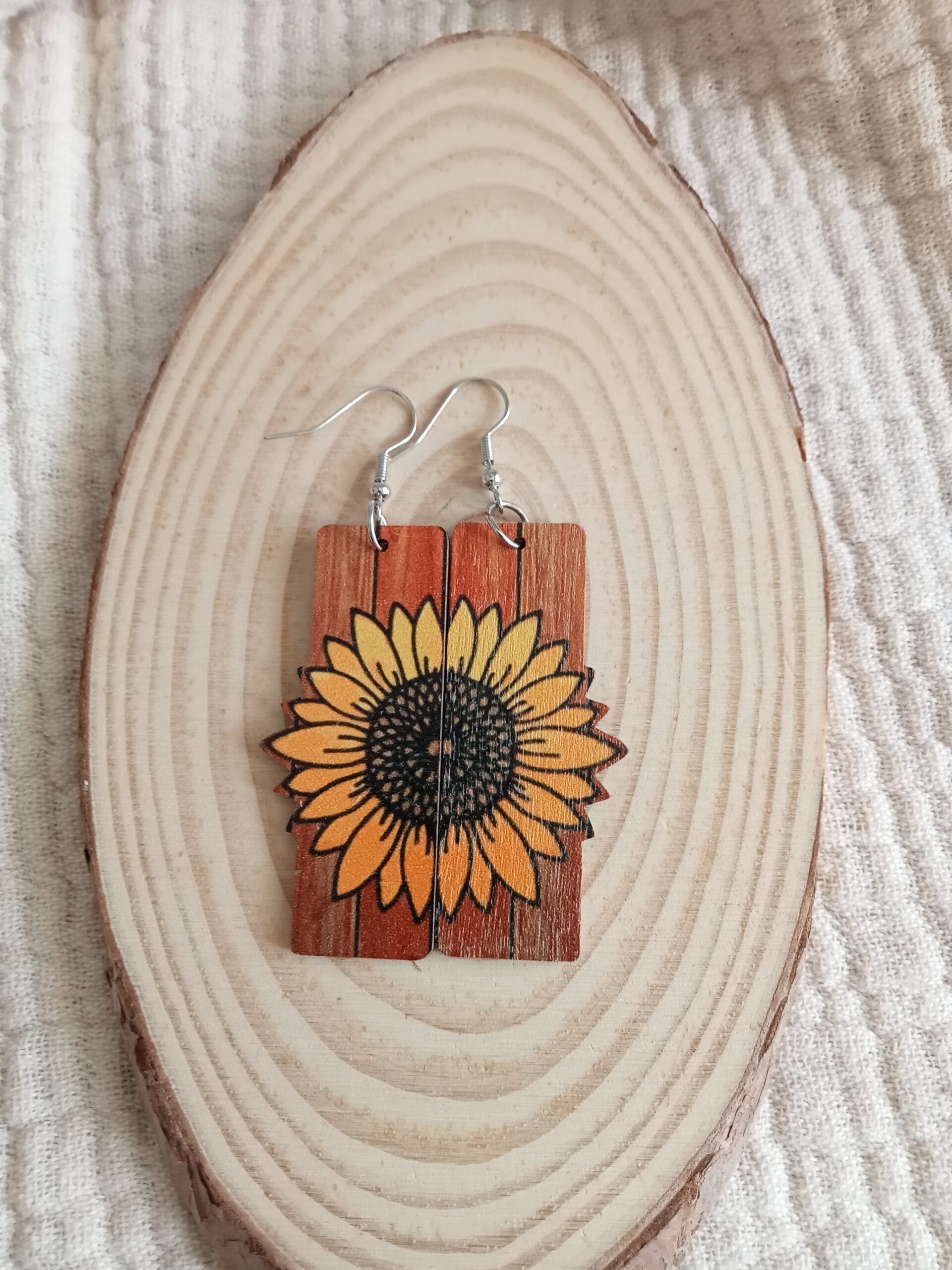 Pendientes madera Girasol ocre - Imagen 4