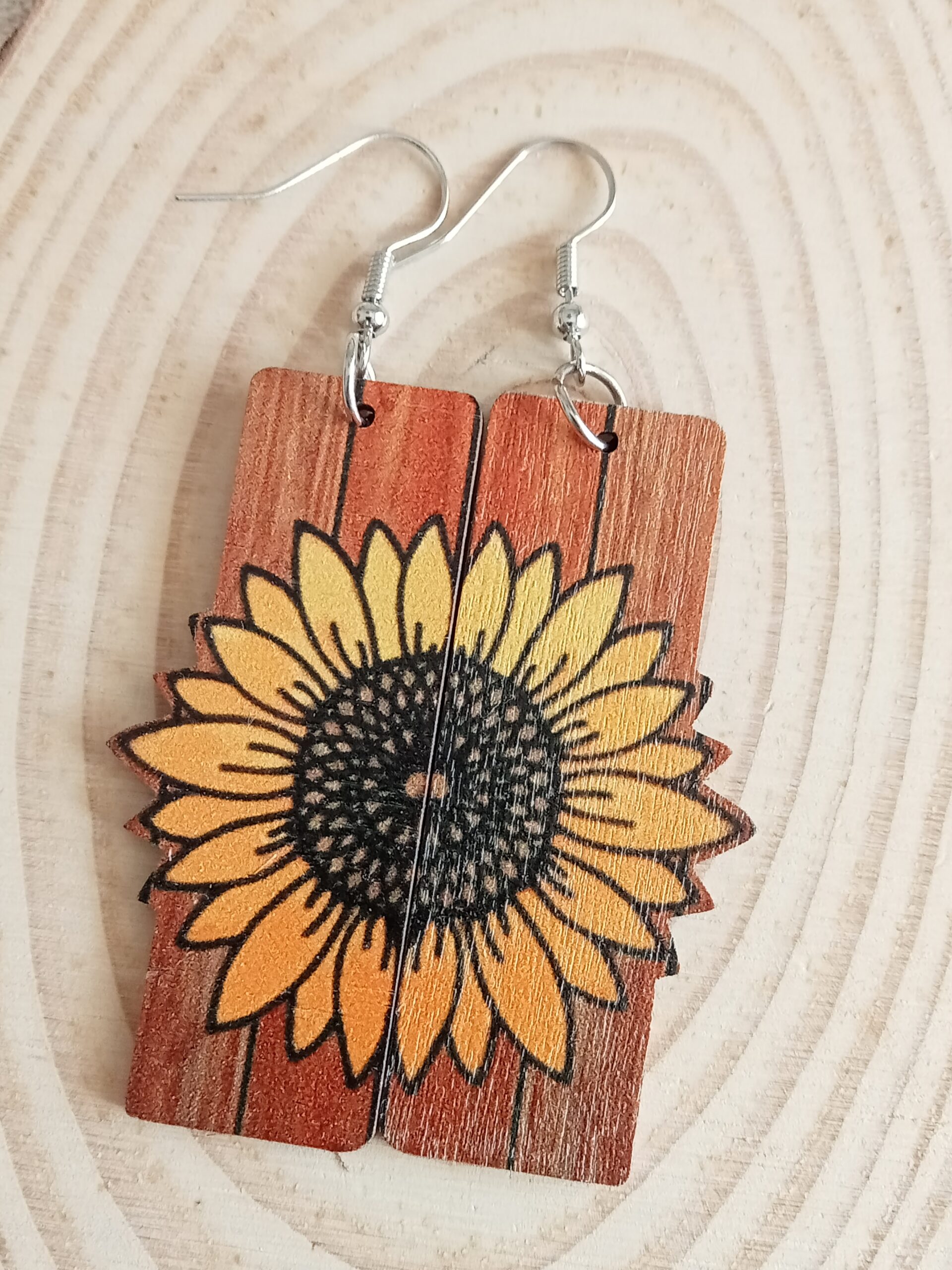 Pendientes madera Girasol ocre - Imagen 2