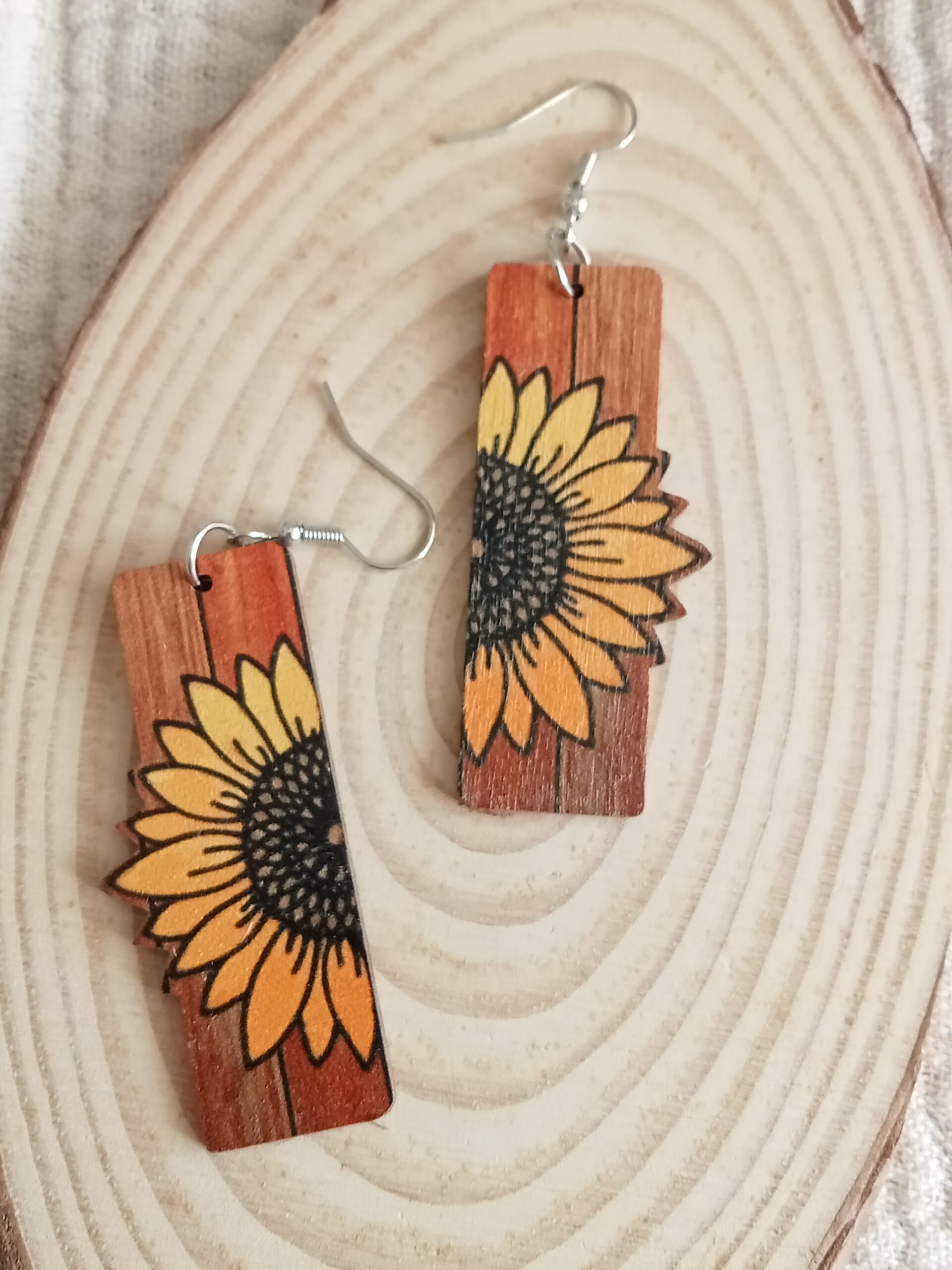 Pendientes madera Girasol ocre - Imagen 3