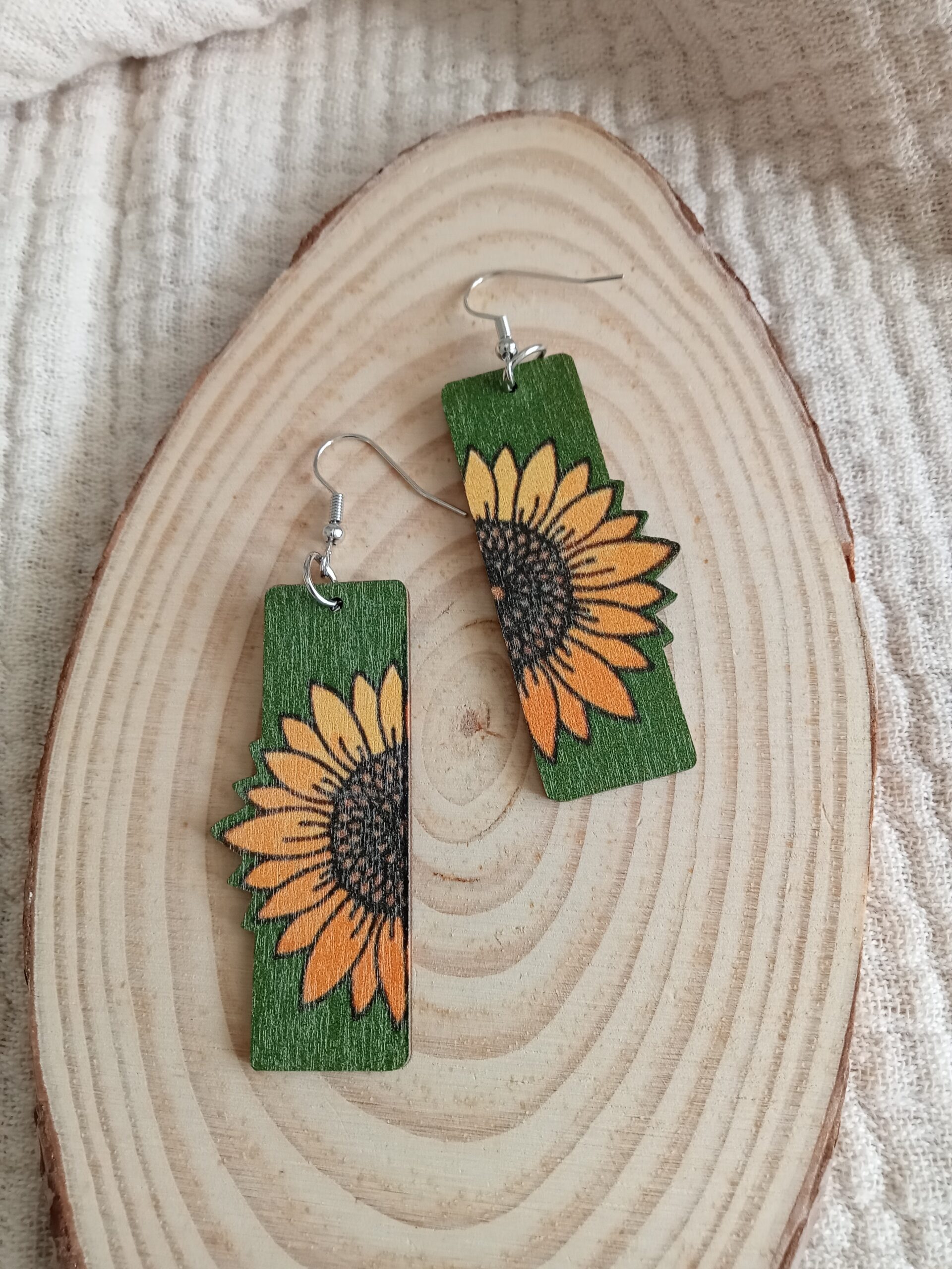 Pendientes madera Girasol